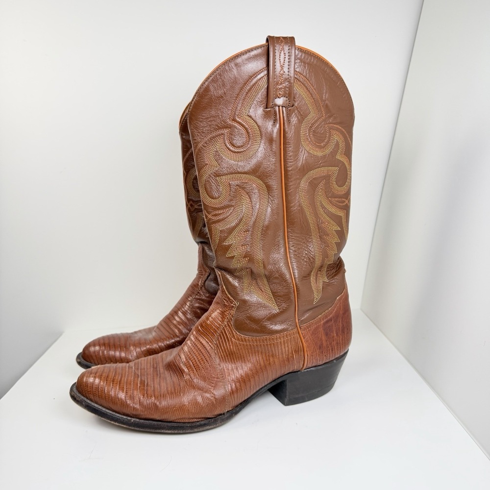 Vintage Tony Lama Gold Label 8540 Brown Lizard Cowboy Boots Men's 11 D